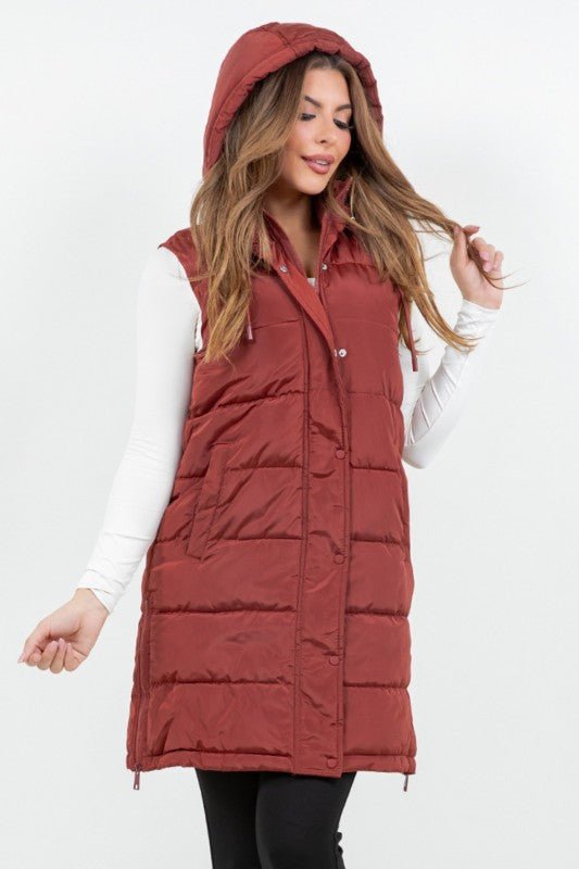 Puffer Long Vest Brick - The Bronze Butterfly