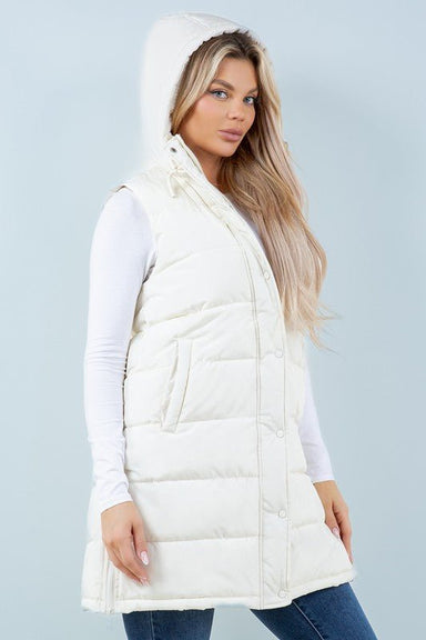 Puffer Long Vest - Ivory - The Bronze Butterfly