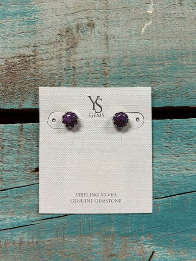 Purple Copper Turquoise/Silver Prong Stud Earrings - The Bronze Butterfly