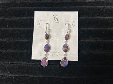 Purple Copper Turquoise/Sterling Triple Drop Earrings - The Bronze Butterfly
