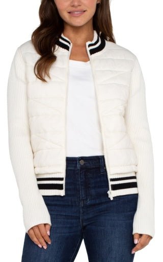 Quilted Front Full Zip Sweater W/ Stripe - The Bronze Butterfly