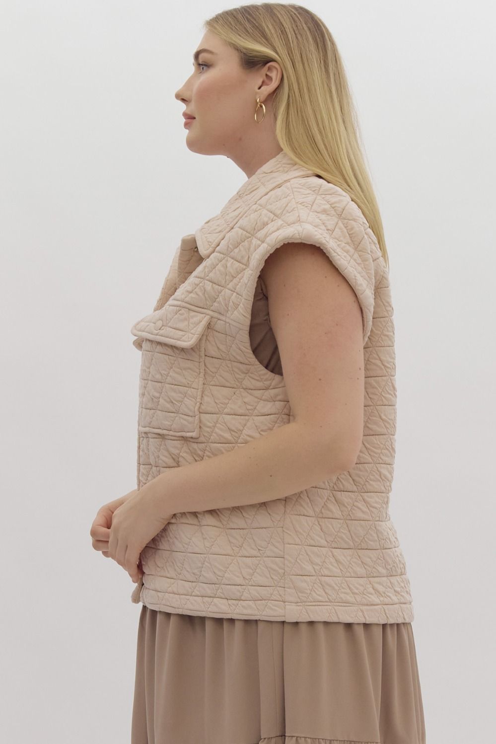 Quilted Sleeveless Button Down Vest - The Bronze Butterfly
