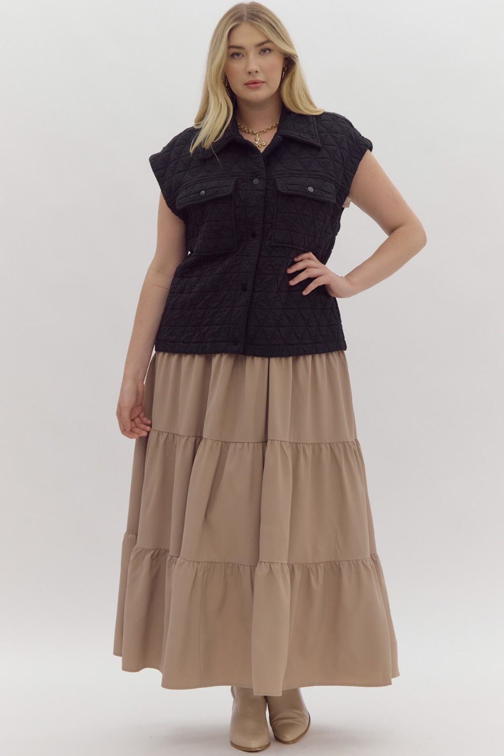 Quilted Sleeveless Button Down Vest - The Bronze Butterfly