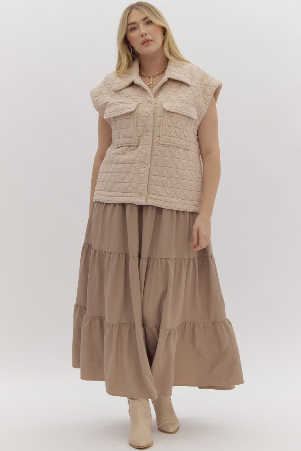 Quilted Sleeveless Button Down Vest - The Bronze Butterfly