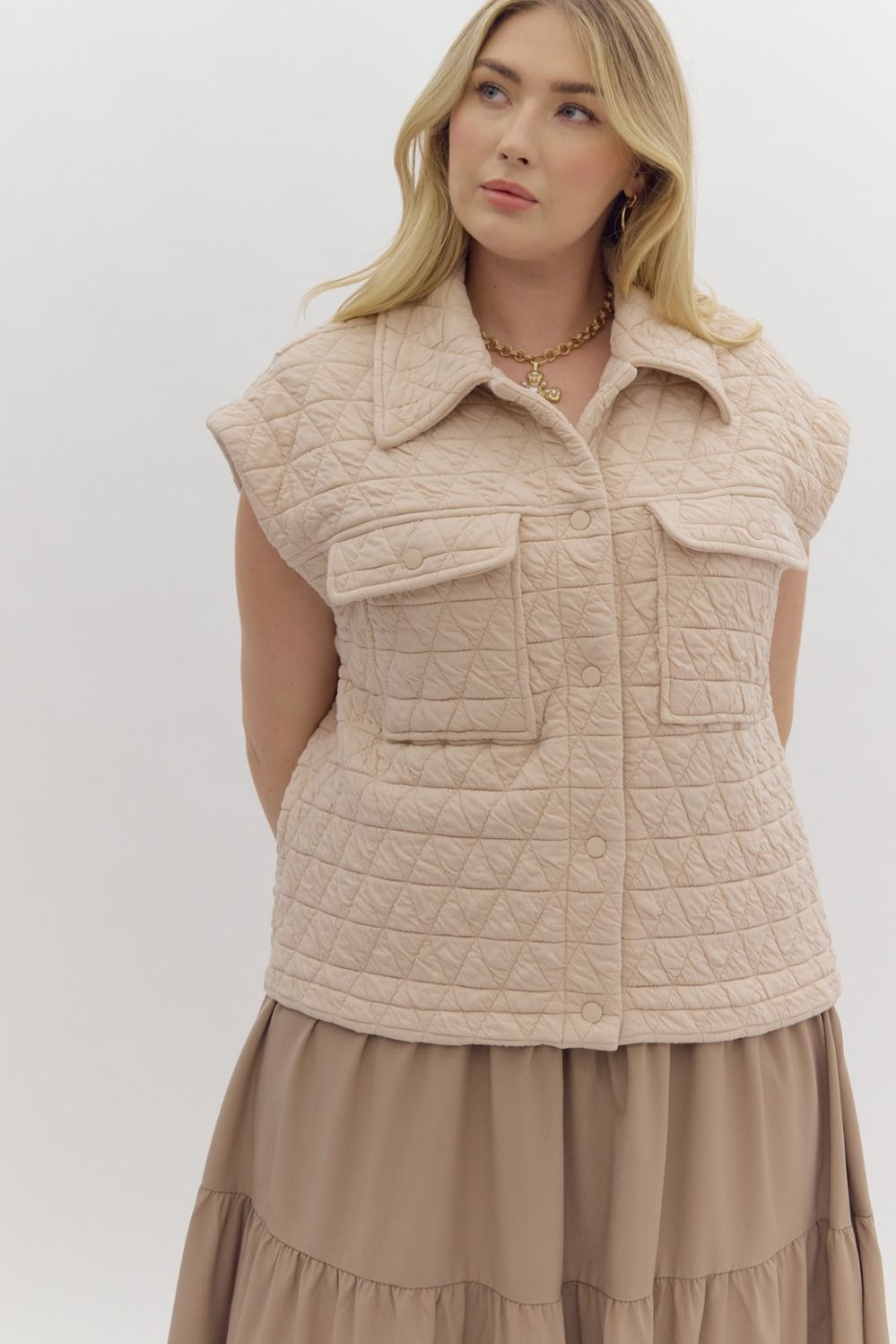 Quilted Sleeveless Button Down Vest - The Bronze Butterfly