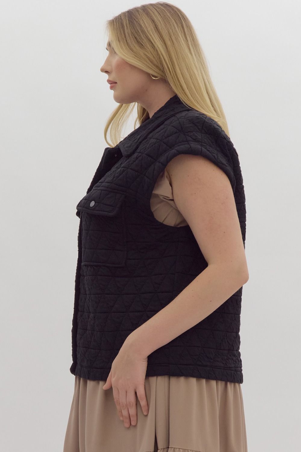 Quilted Sleeveless Button Down Vest - The Bronze Butterfly