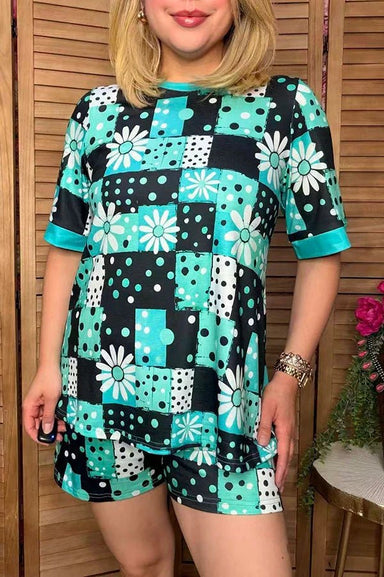 Ranch Patchwork Print Top & Shorts Set - Daisy & Turquoise - The Bronze Butterfly
