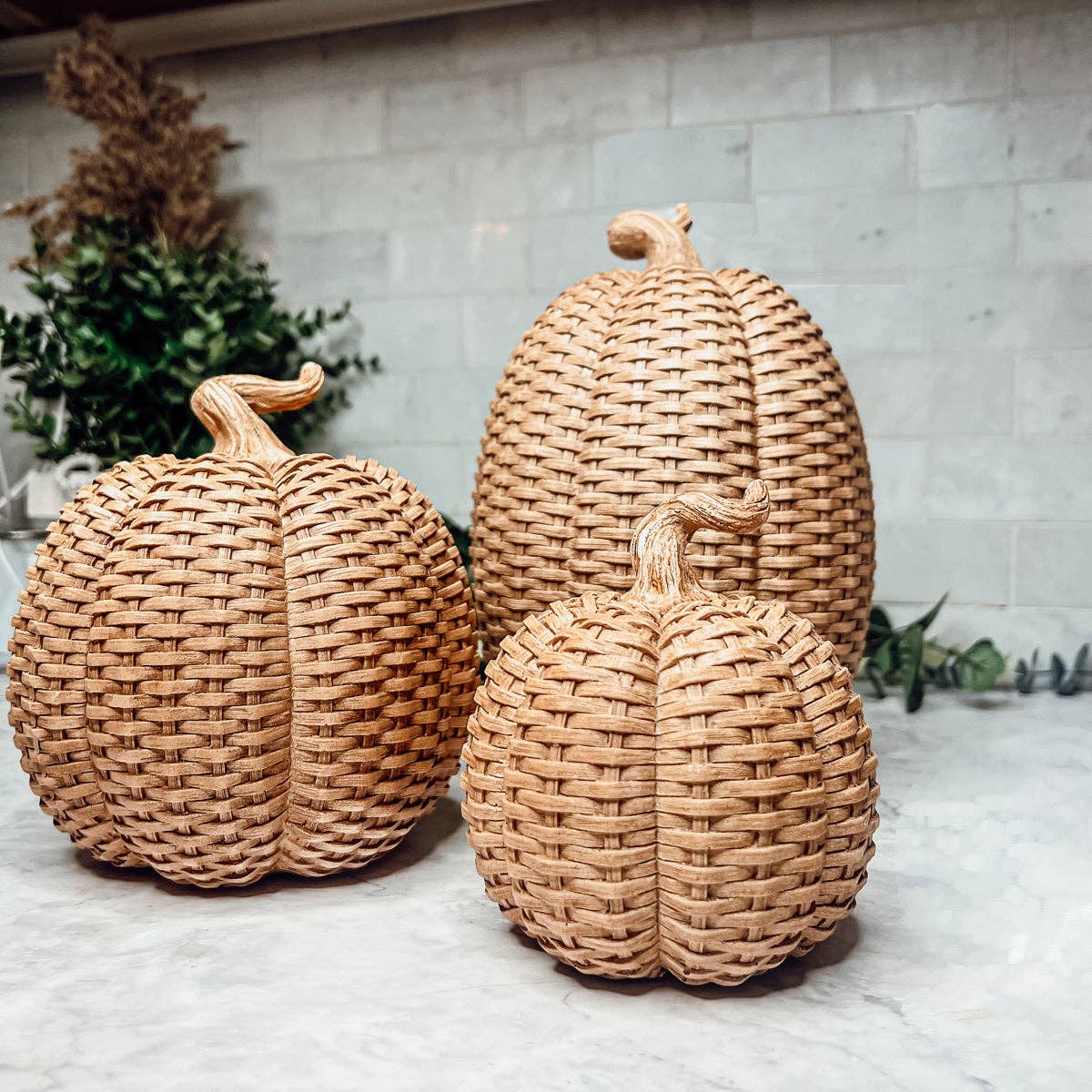 Rattan Pumpkins, Neutral Fall Home Decor Handmade Resin - The Bronze Butterfly