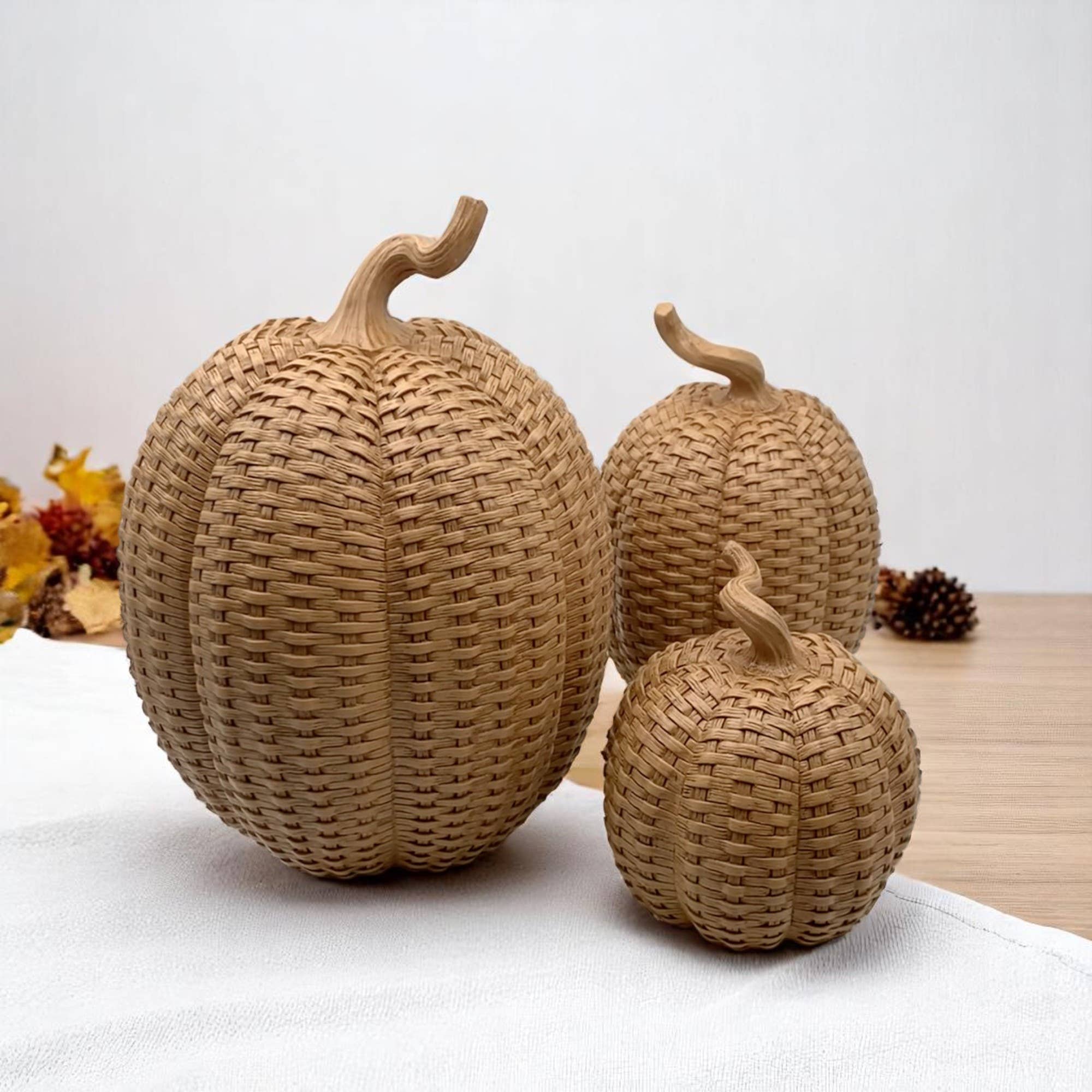 Rattan Pumpkins, Neutral Fall Home Decor Handmade Resin - The Bronze Butterfly