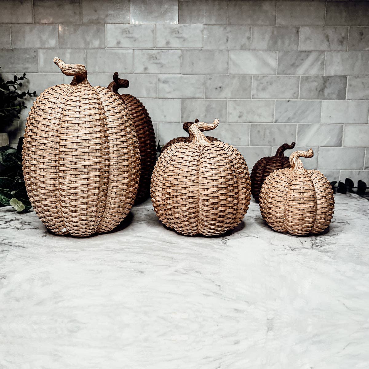Rattan Pumpkins, Neutral Fall Home Decor Handmade Resin - The Bronze Butterfly