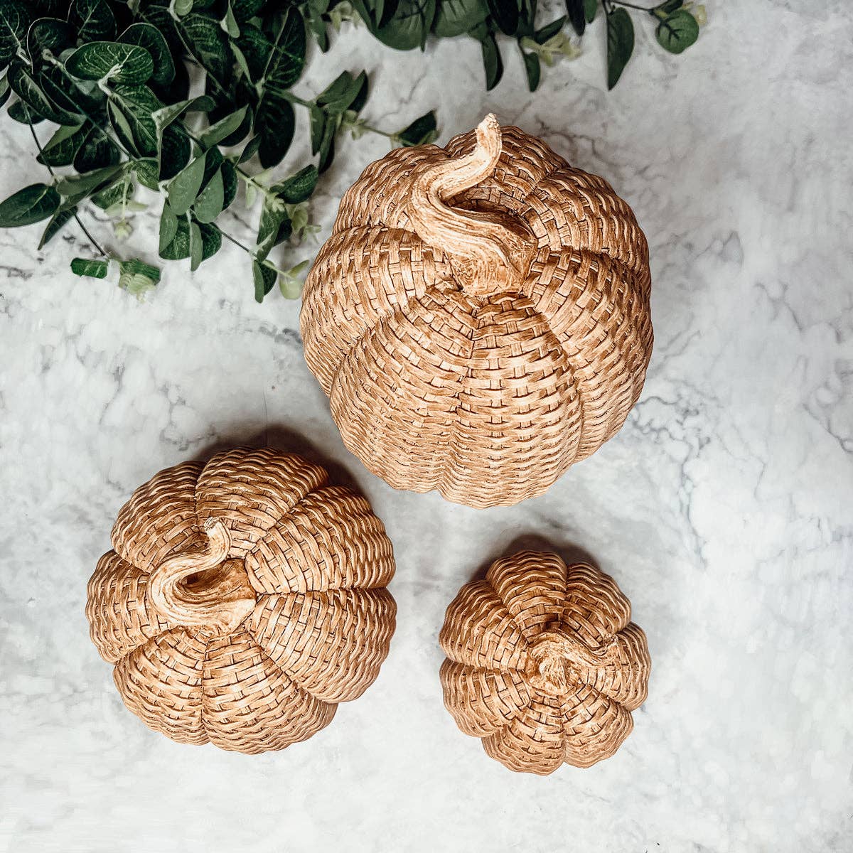 Rattan Pumpkins, Neutral Fall Home Decor Handmade Resin - The Bronze Butterfly
