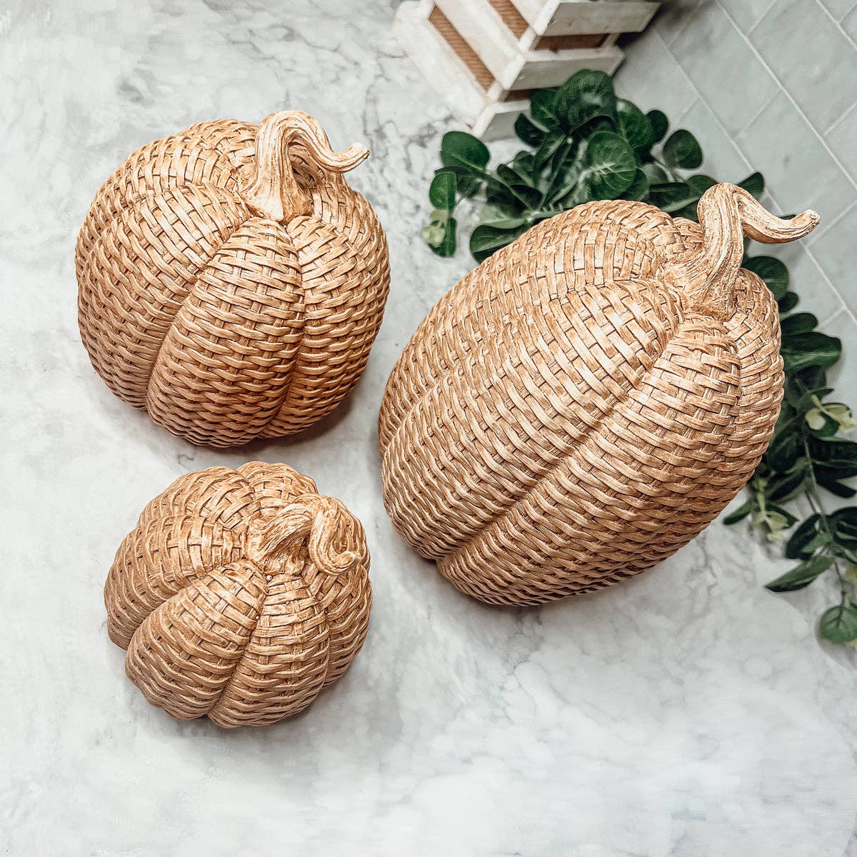 Rattan Pumpkins, Neutral Fall Home Decor Handmade Resin - The Bronze Butterfly