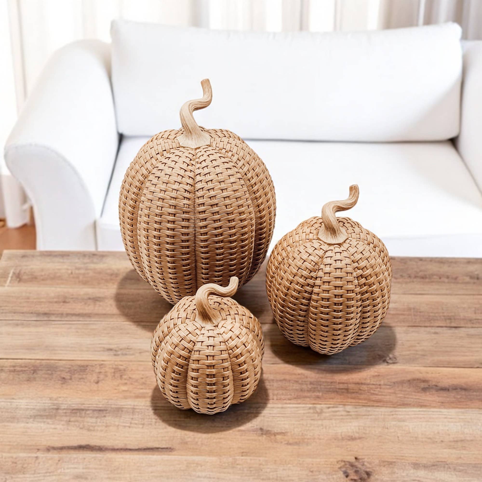 Rattan Pumpkins, Neutral Fall Home Decor Handmade Resin - The Bronze Butterfly