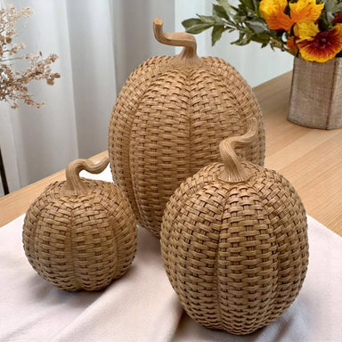 Rattan Pumpkins, Neutral Fall Home Decor Handmade Resin - The Bronze Butterfly