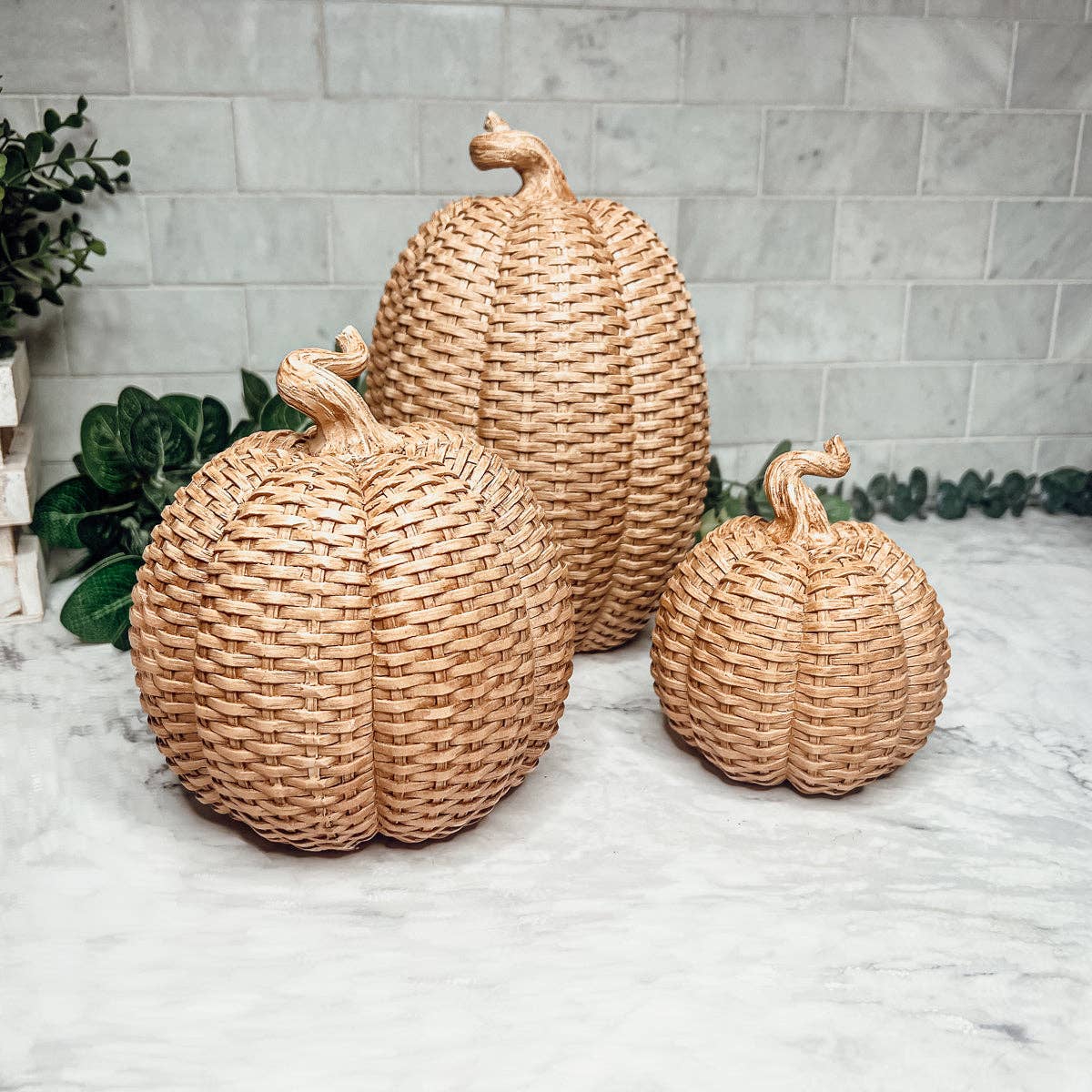 Rattan Pumpkins, Neutral Fall Home Decor Handmade Resin - The Bronze Butterfly