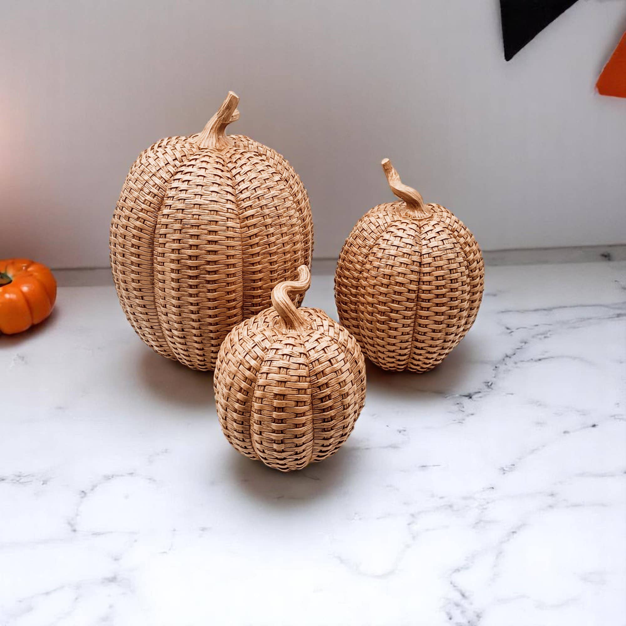 Rattan Pumpkins, Neutral Fall Home Decor Handmade Resin - The Bronze Butterfly