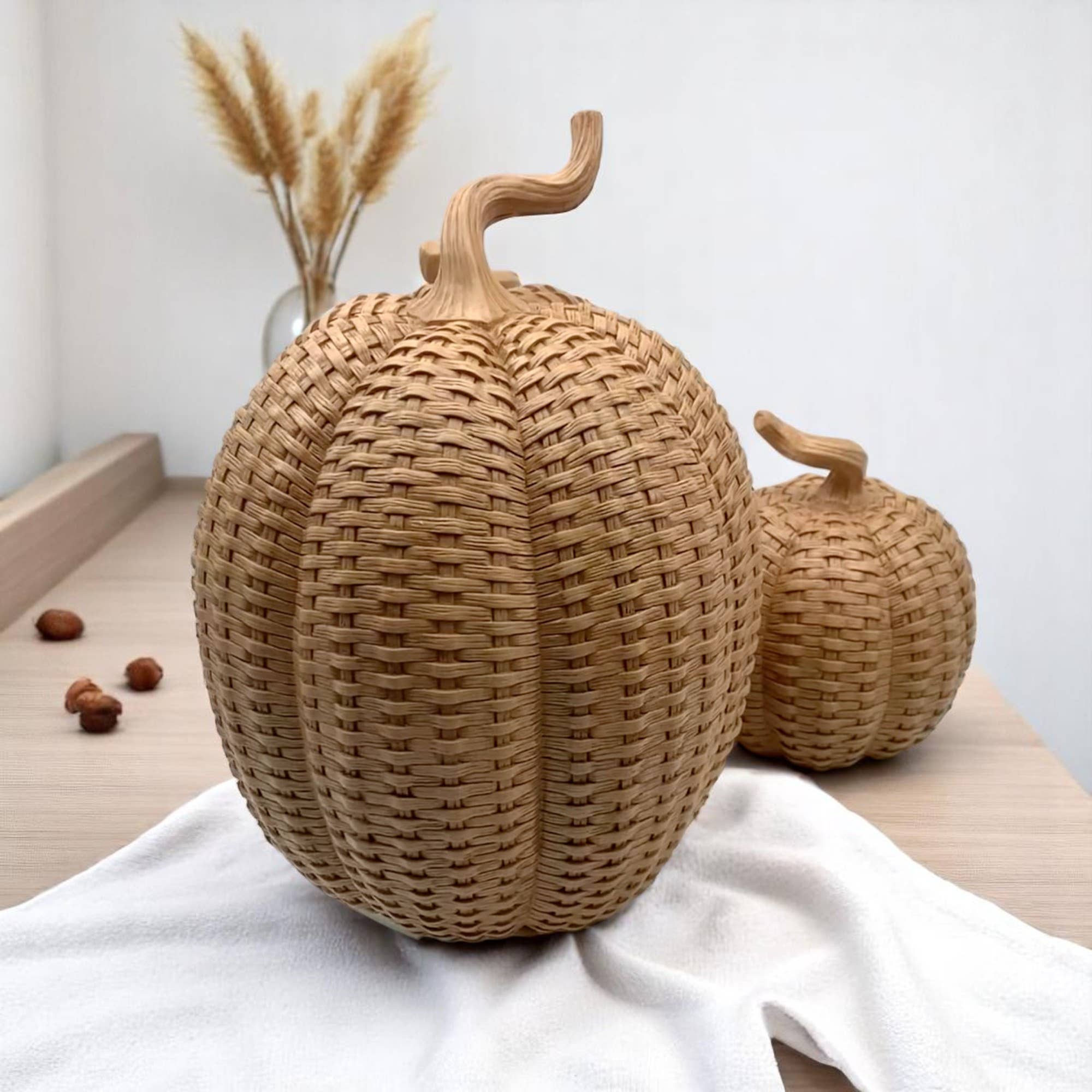 Rattan Pumpkins, Neutral Fall Home Decor Handmade Resin - The Bronze Butterfly