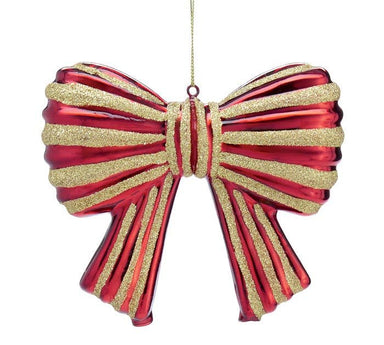 RED BOW WITH GOLD GLITTER ORNAMENT - The Bronze Butterfly
