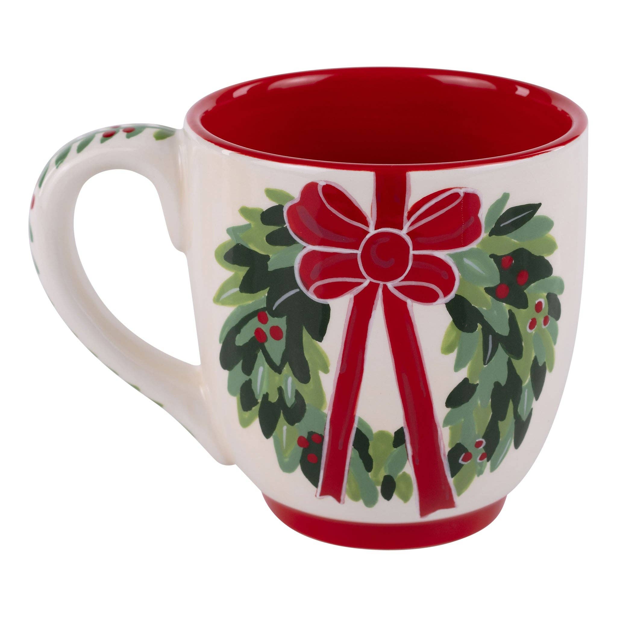 Red Bow Wreath Mug - The Bronze Butterfly