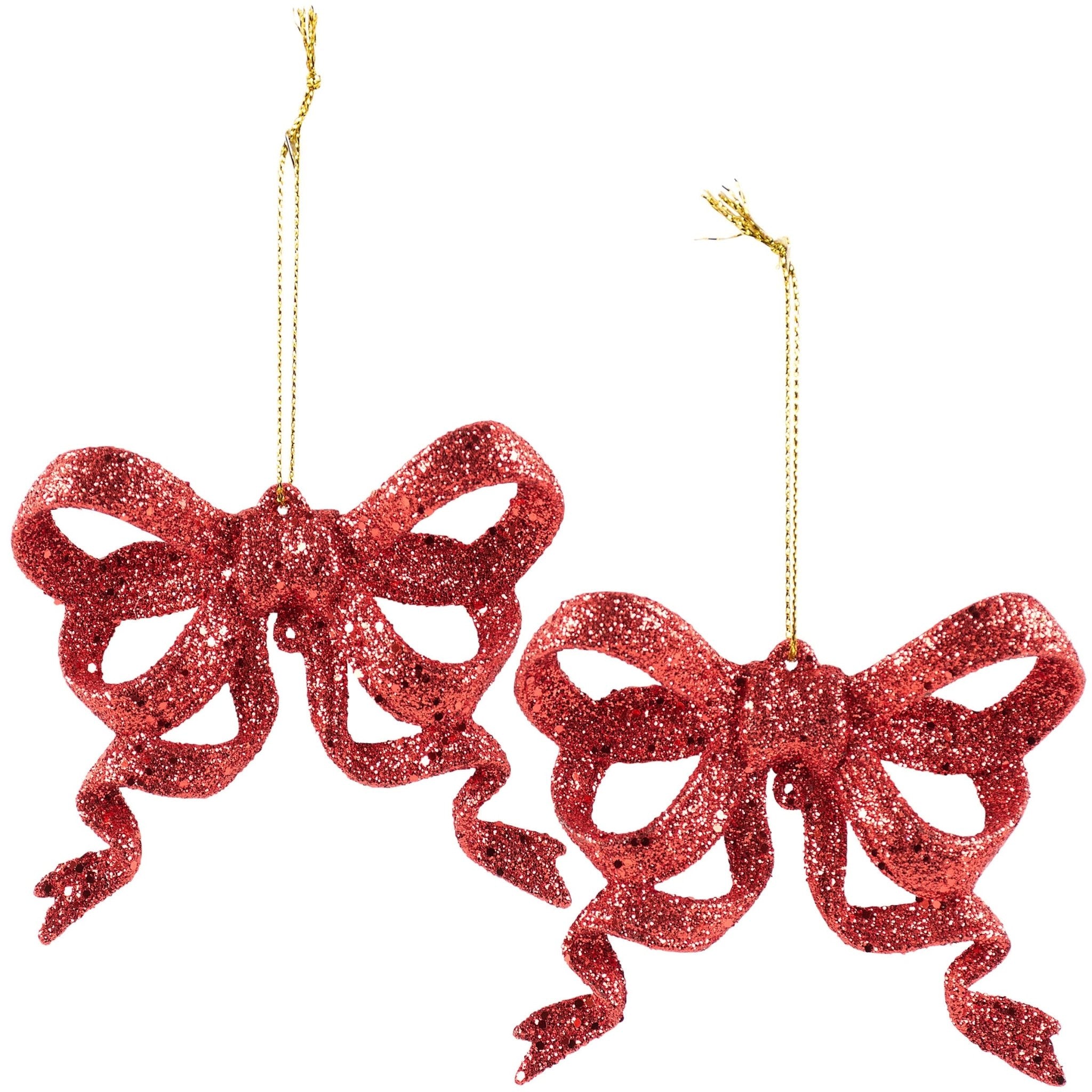 Red Glitter Bow Ornament Set - The Bronze Butterfly