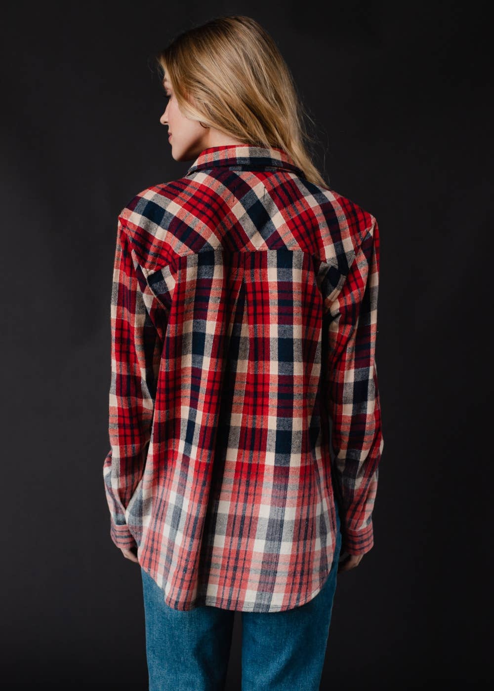 Red, Navy & Tan Plaid Flannel - The Bronze Butterfly