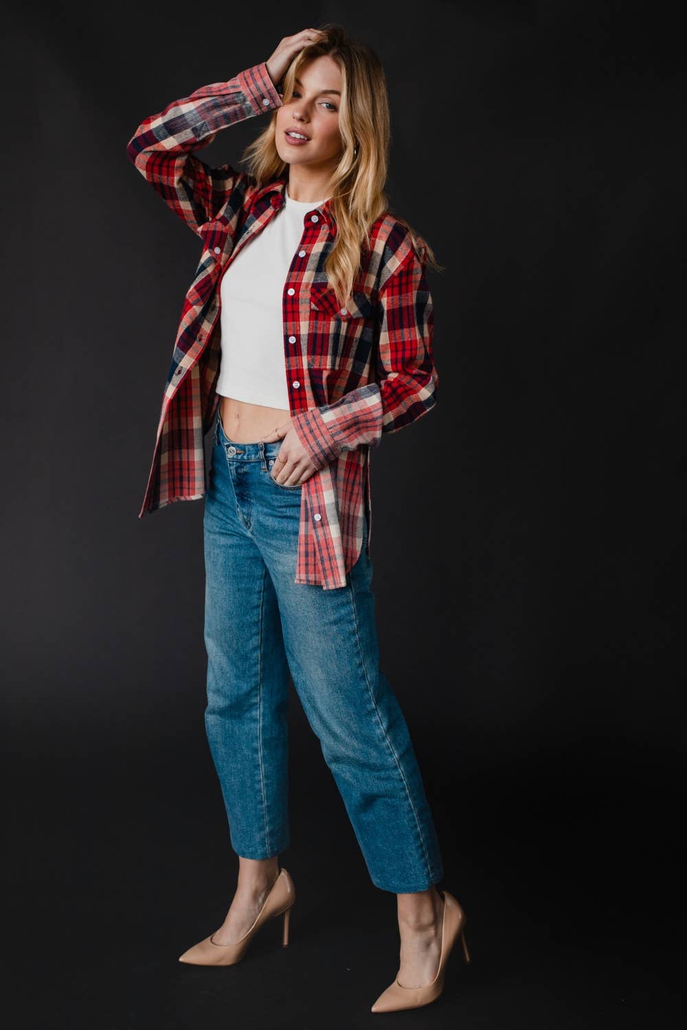 Red, Navy & Tan Plaid Flannel - The Bronze Butterfly