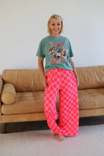 Red/Pink Checkered Pants - The Bronze Butterfly