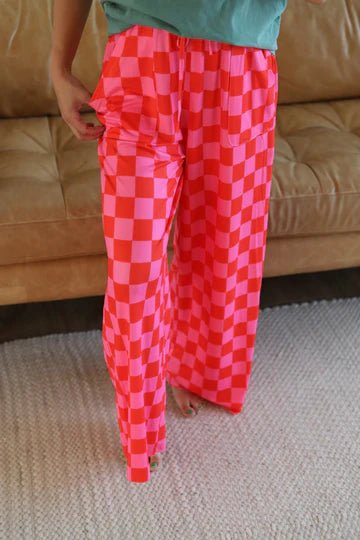 Red/Pink Checkered Pants - The Bronze Butterfly
