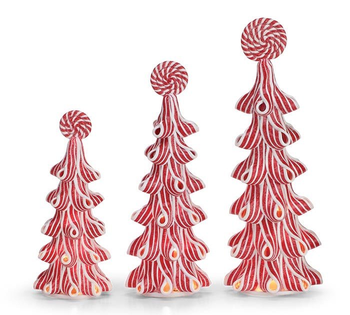 RED/WHITE CANDY RIBBON LIGHTED TREE - The Bronze Butterfly