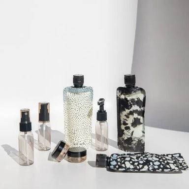 Refillable Ultimate Travel 11pc Set - Black & Ivory - The Bronze Butterfly