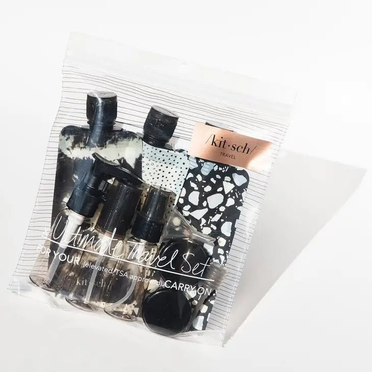 Refillable Ultimate Travel 11pc Set - Black & Ivory - The Bronze Butterfly