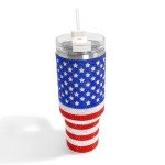 Rhinestone Americana 40oz Double Wall Stainless Steel Vacuum Tumbler With Handle - The Bronze Butterfly