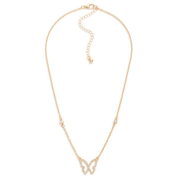 Rhinestone Studded Butterfly Necklace - The Bronze Butterfly