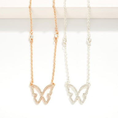 Rhinestone Studded Butterfly Necklace - The Bronze Butterfly