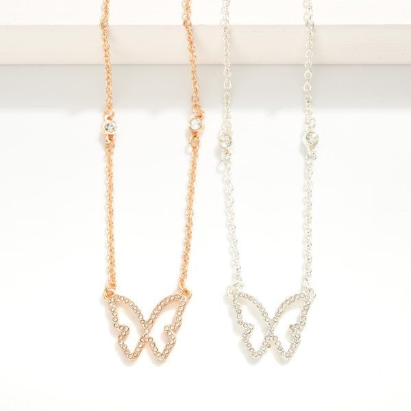 Rhinestone Studded Butterfly Necklace - The Bronze Butterfly