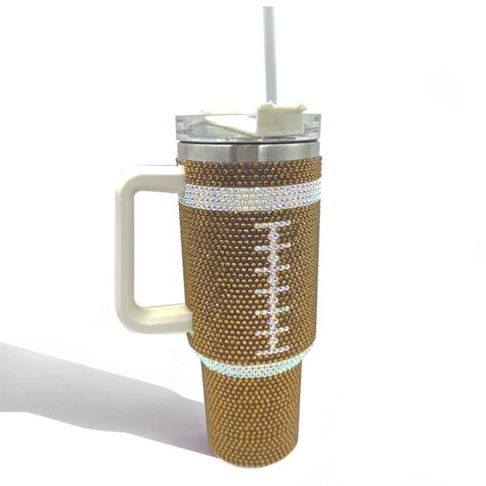 Rhinestone Studded Football Print 40oz Tumbler - The Bronze Butterfly