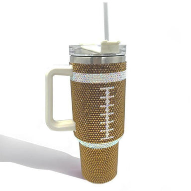 Rhinestone Studded Football Print 40oz Tumbler - The Bronze Butterfly