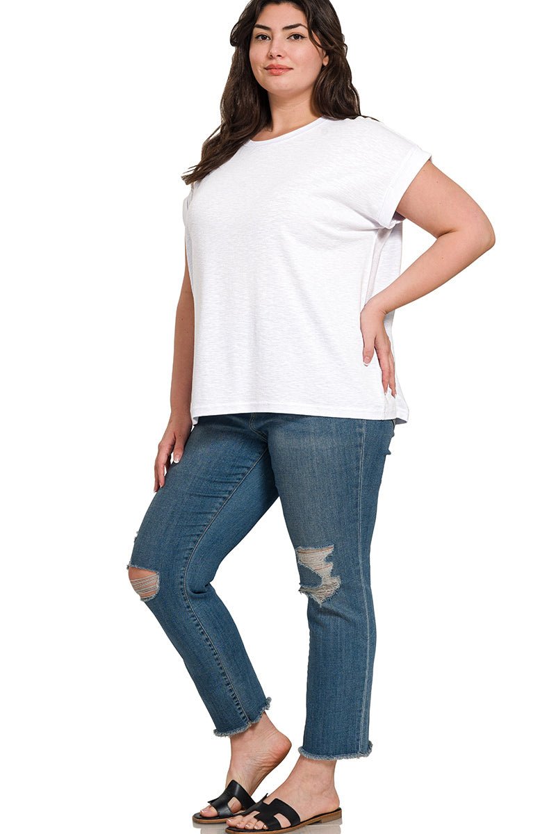 Rolled Sleeve Tee - Plus Size - The Bronze Butterfly