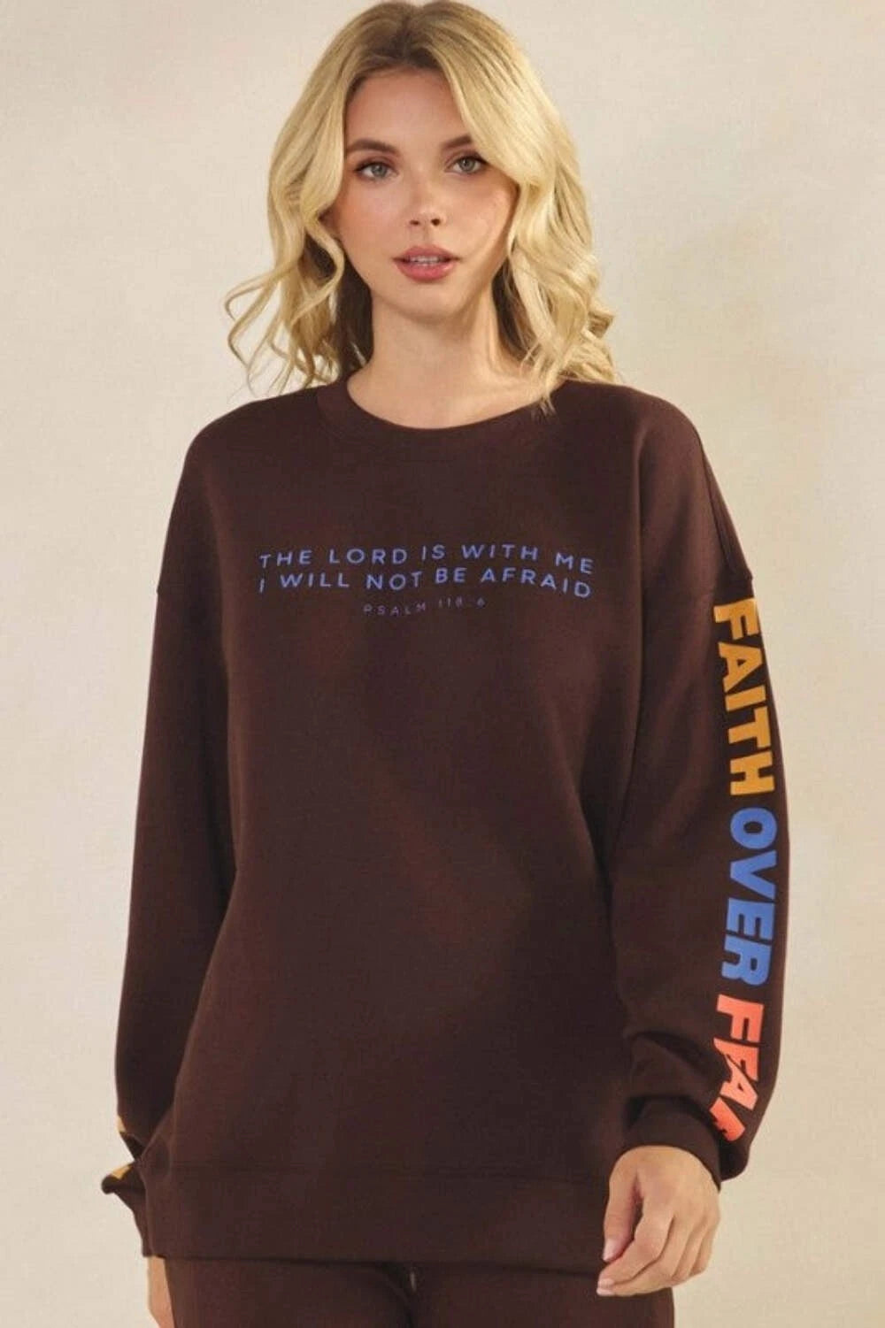"Faith over Fear" Scuba Sweatshirt Coffee