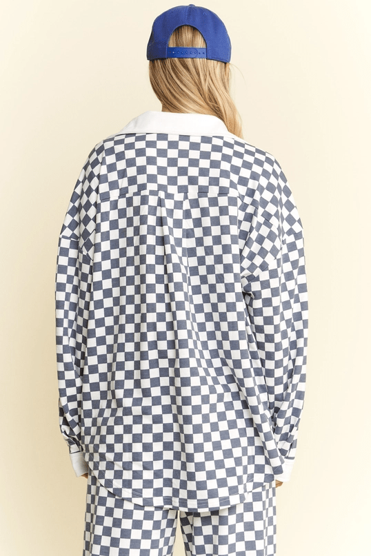 Sammie CHECKERED COLLARED BUTTON DOWN OVERSIZED TOP - The Bronze Butterfly