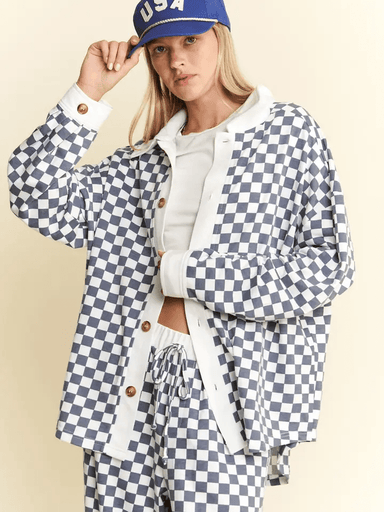 Sammie CHECKERED COLLARED BUTTON DOWN OVERSIZED TOP - The Bronze Butterfly