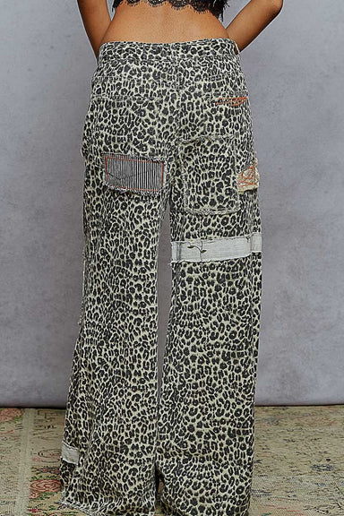 Sand Leopard Embroidered Patchwork Pants by Pol - The Bronze Butterfly