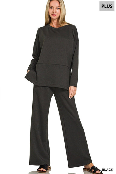 Scuba Side Slit Top & Pants Set | Plus Size - The Bronze Butterfly