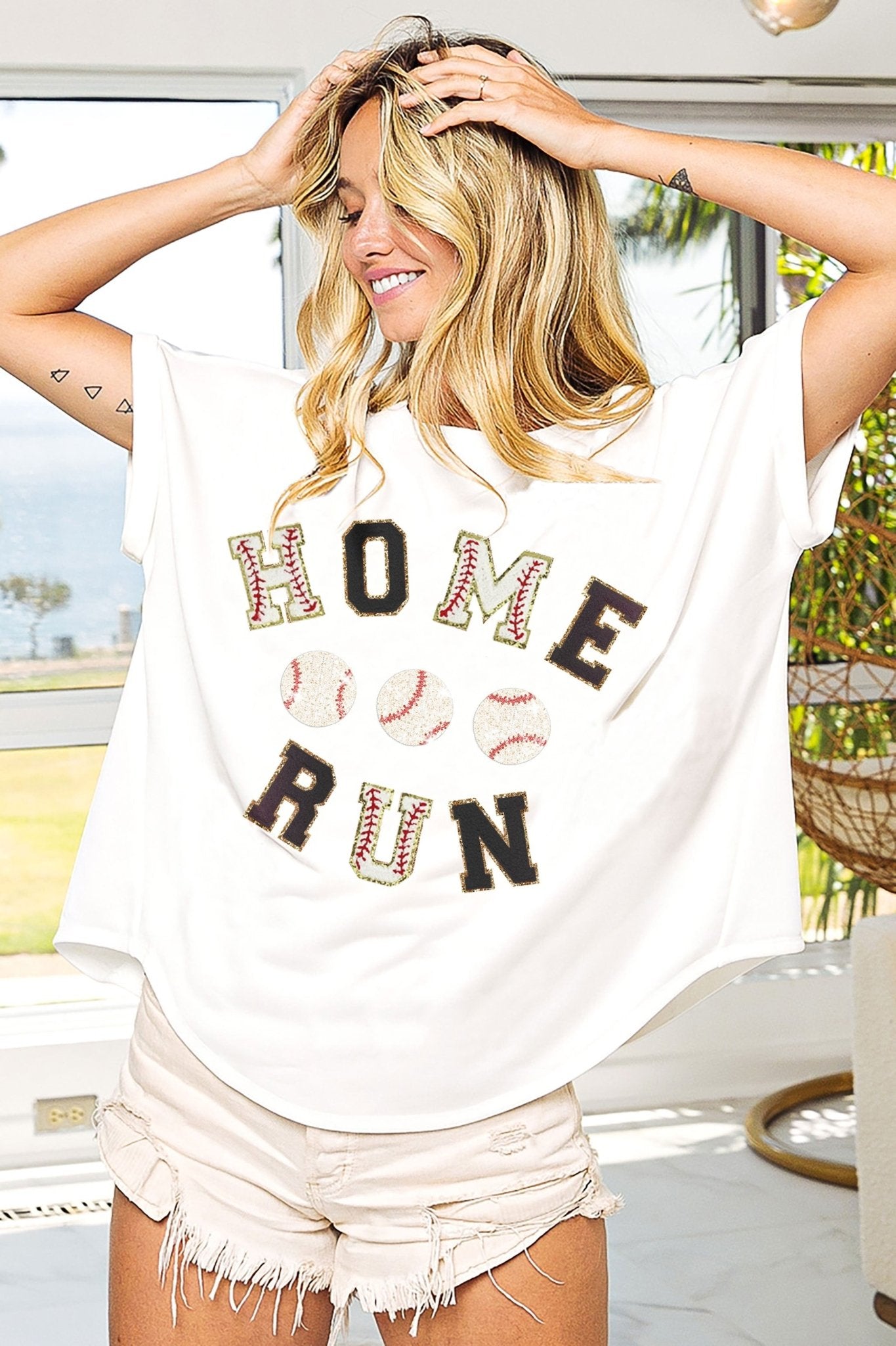 Sequin Baseball Home Run short sleeve top - The Bronze Butterfly