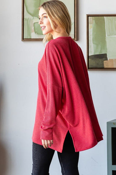 Sequin Christmas Tree Ribbed Long Sleeve Top - The Bronze Butterfly