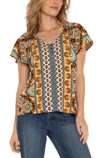Short Flutter Sleeve Raglan Woven Top - The Bronze Butterfly