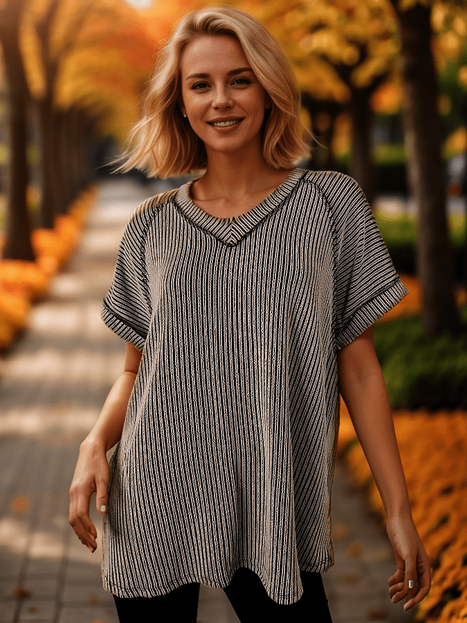 Short Sleeve 2TONE Solid Urban Rib Top - The Bronze Butterfly