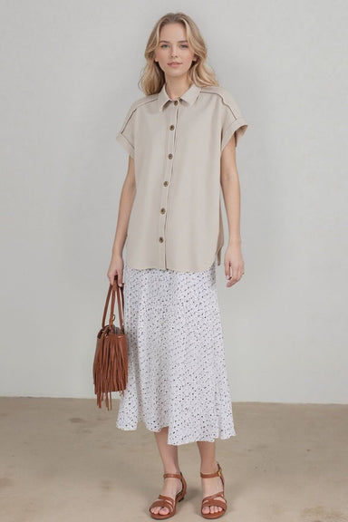 Short Sleeve Ribbed Button-Down Top | Plus Size - The Bronze Butterfly