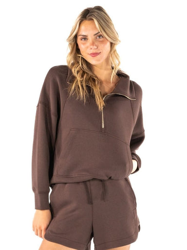 Simply Southern Half-Zip Pullover - Coffee - The Bronze Butterfly