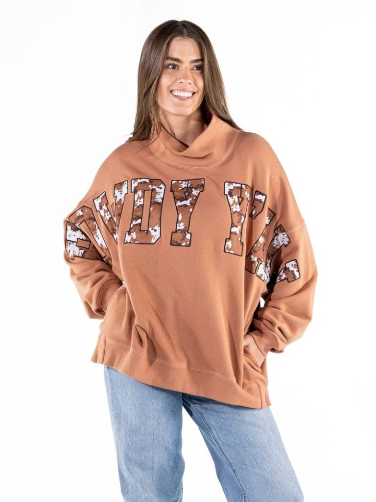 Simply Southern Howdy Mock Neck Pullover Crew Oversized Sweatshirt - The Bronze Butterfly